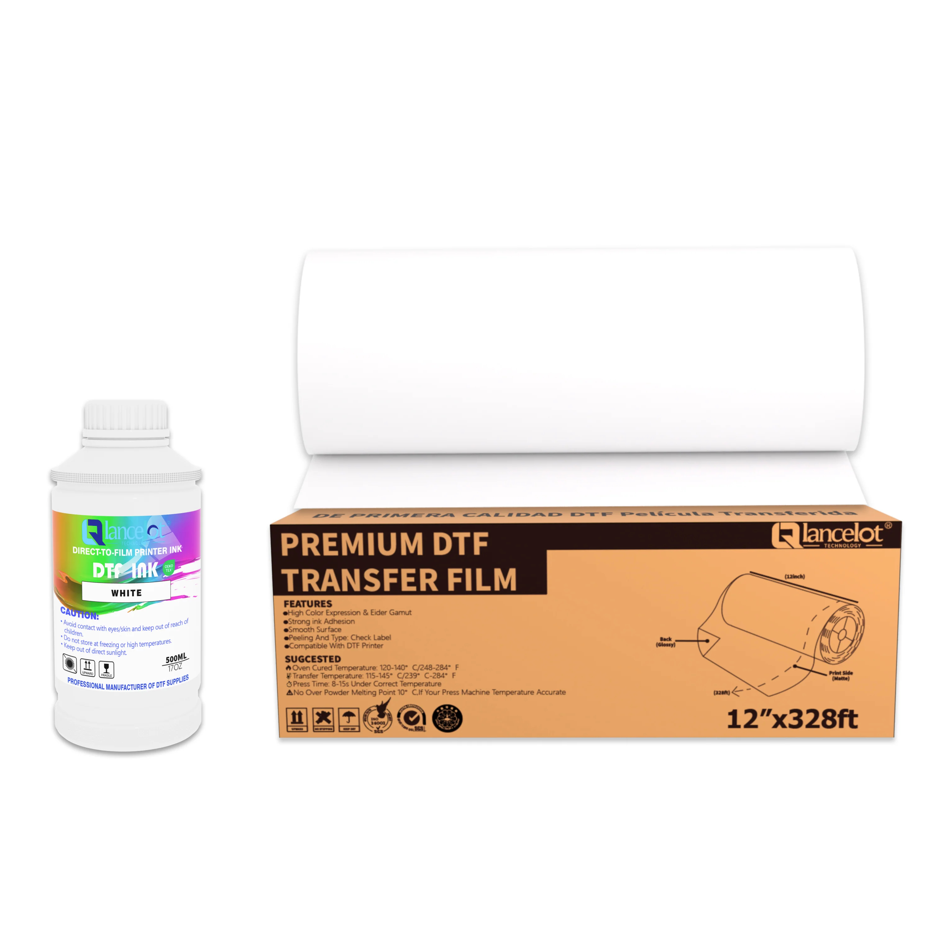 Lancelot  : 12 Inch PET Film Roll + 500ML White Ink for T-Shirt Heat Transfer