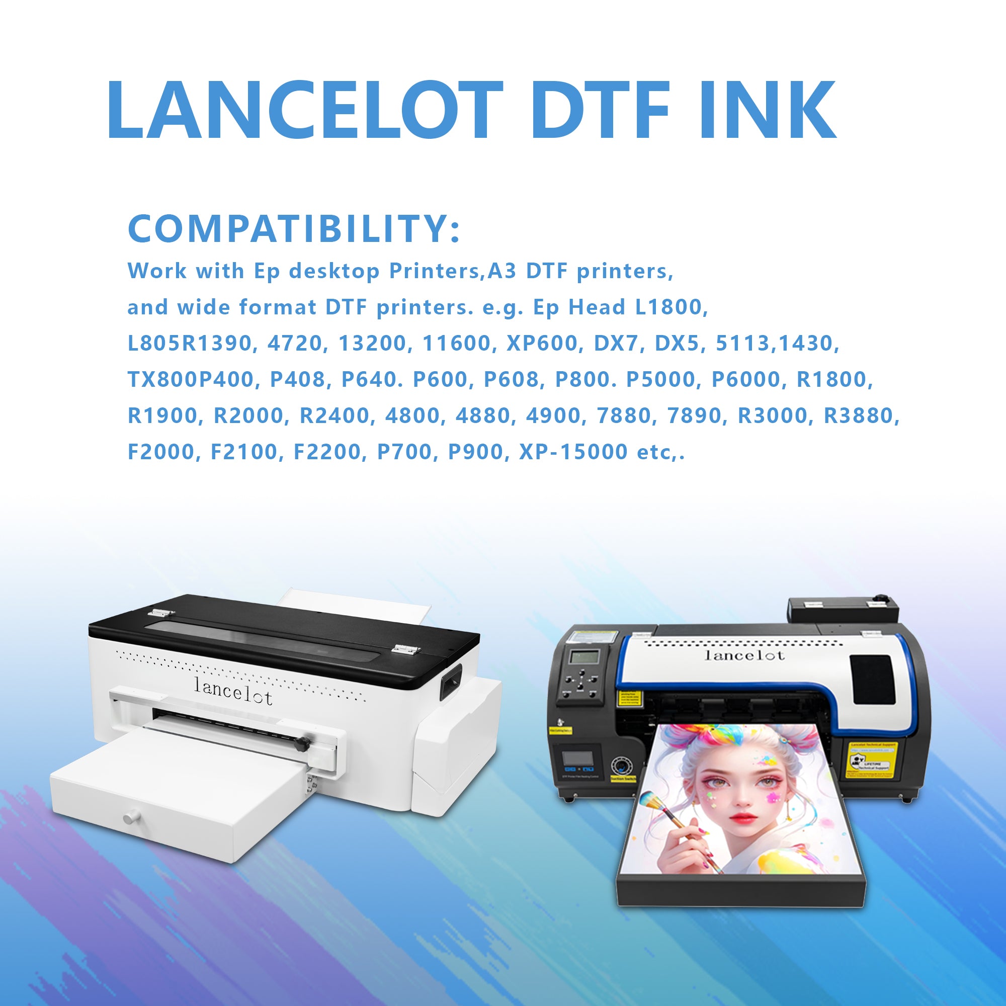 Lancelot DTF INK Combo Pack 500ML (2 White,1 Black,1 Cyan,1 Magenta,1 Yellow)