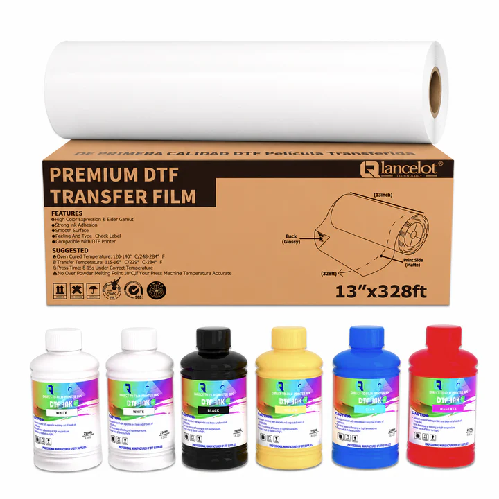 Lancelot 6 x 250ML DTF Ink + 13" Roll Film for T-Shirt Heat Transfer