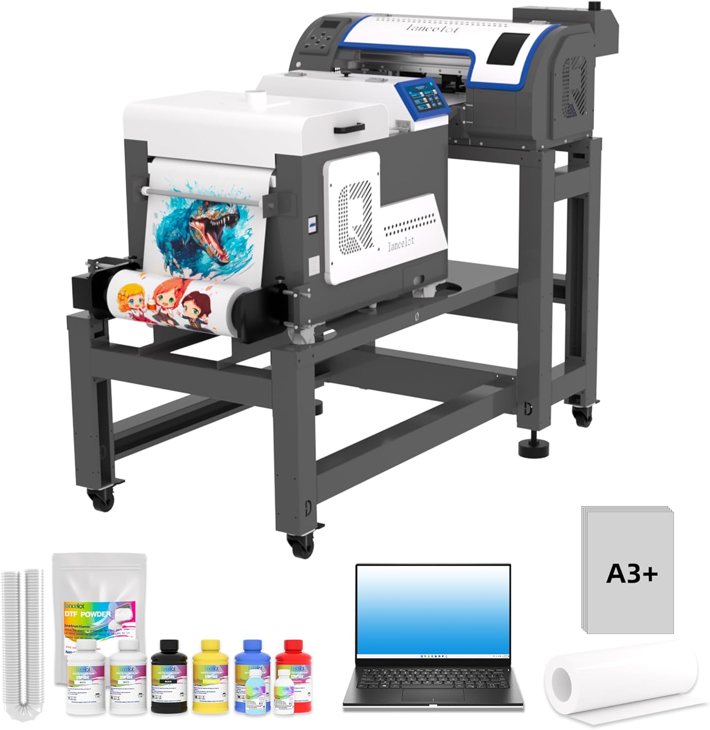Lancelot M1630 Pro DTF Printer Dream Mobile Workstation – with Laptop, Shaker, Mobile Rack & Ink + Film + Powder, Holiday Mode, Auto-Clean, Auto Cutter, Ink Alarm