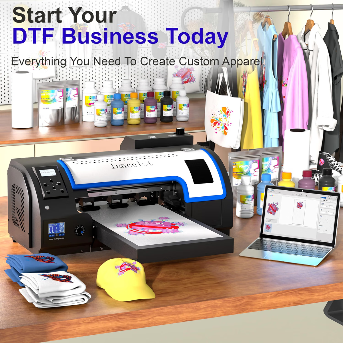 Lancelot Auto-Maintenance M1630 Pro DTF Bundle with Roll Feeder,White Ink Circulation for DIY T Shirt Printing