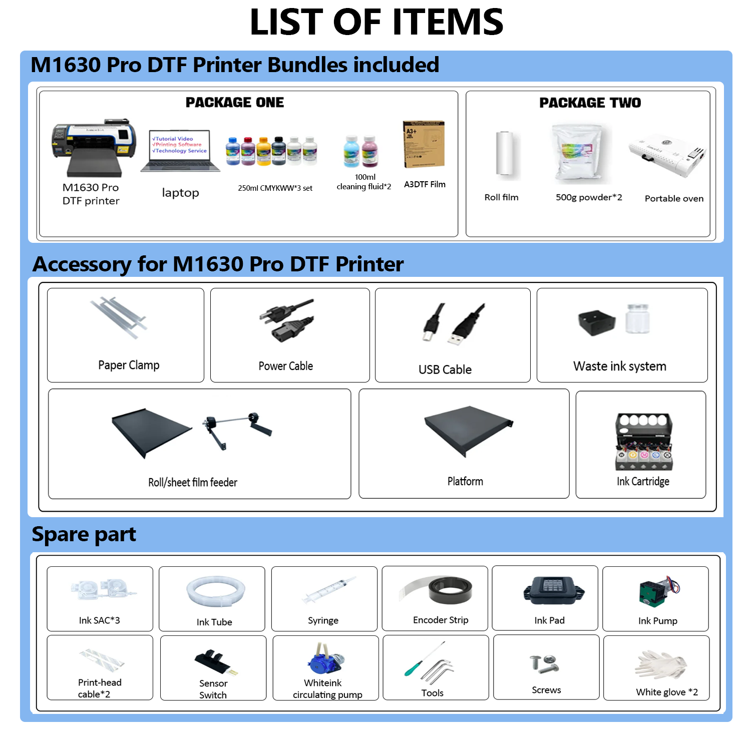 Lancelot Auto-Maintenance M1630 Pro DTF Bundle with Roll Feeder,White Ink Circulation for DIY T Shirt Printing