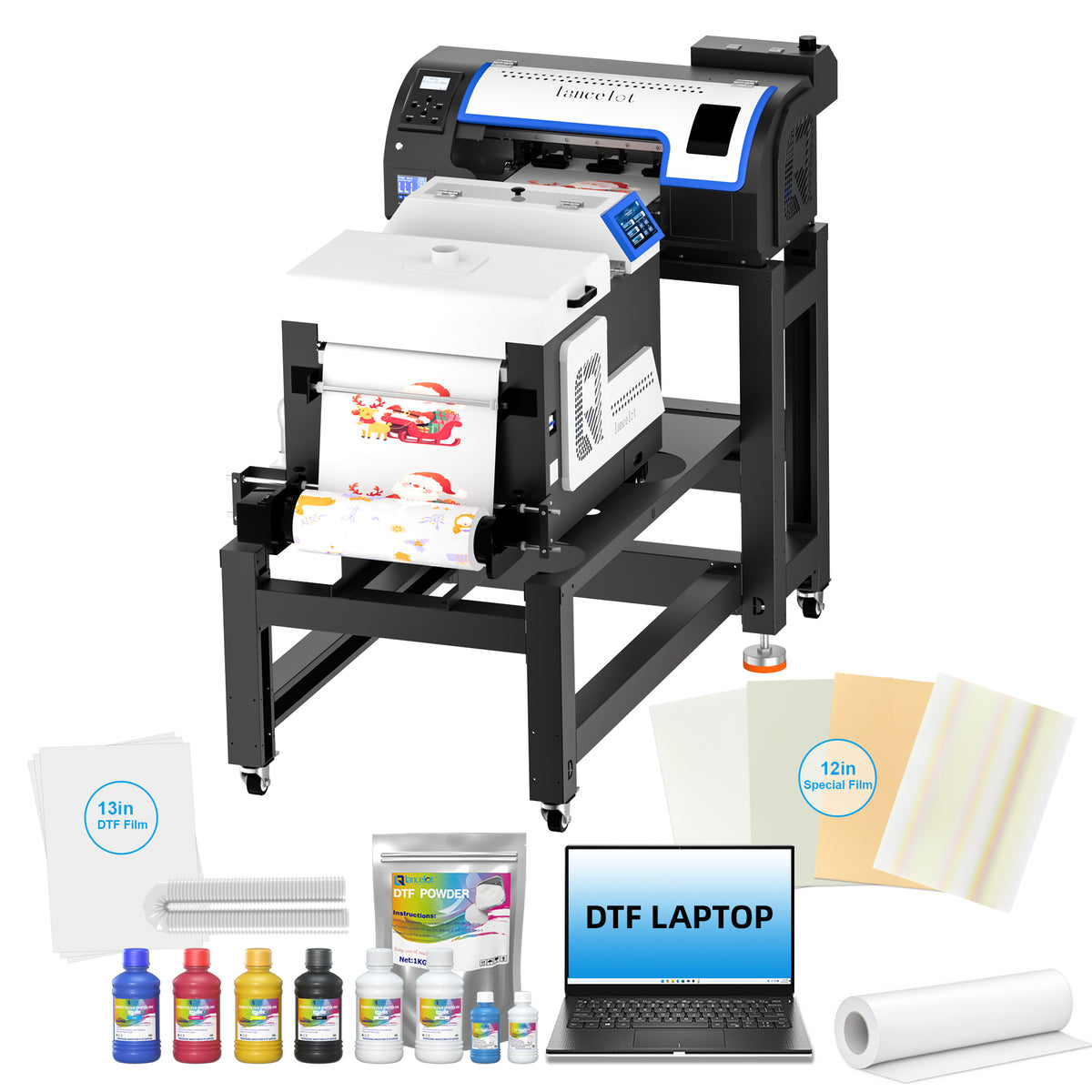 Lancelot M1630 Pro DTF Printer Dream Mobile Workstation – with Laptop, Shaker, Mobile Rack & Ink + Film + Powder, Holiday Mode, Auto-Clean, Auto Cutter, Ink Alarm