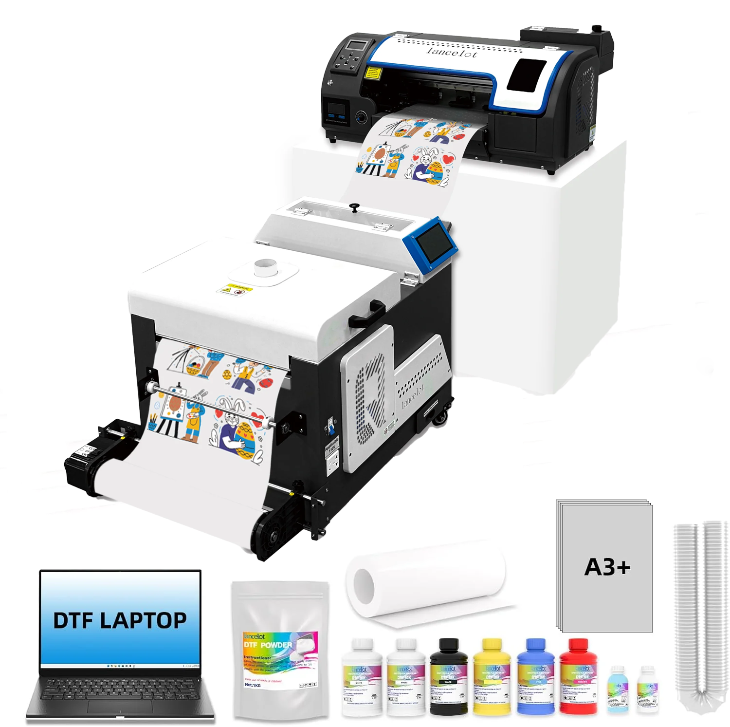 Lancelot A3 M1630 Pro DTF Printer Swift Shaker Bundle – with Laptop, Shaker & Ink + Film + Powder, Holiday Mode, Auto-Clean, Auto Cutter, Ink Alarm